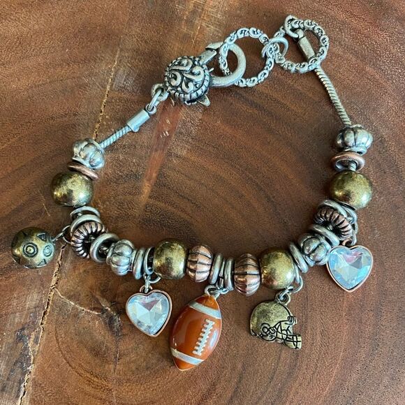 None Jewelry - MIXED metals silver and bronze football‎ theme charm bracelet